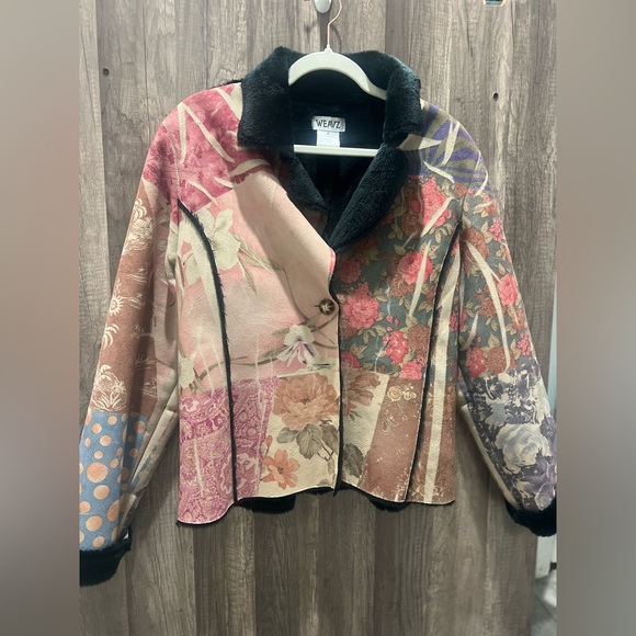 Weavz Jackets & Blazers - Vintage Weavz Women's Floral Jacket Multicolor Suede Black Fur Size Medium